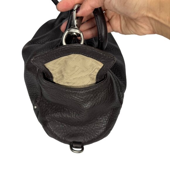 Slouchy Brown Leather Shoulder Handbag With Silver Hardware & Beige Lining - Picture 4 of 14